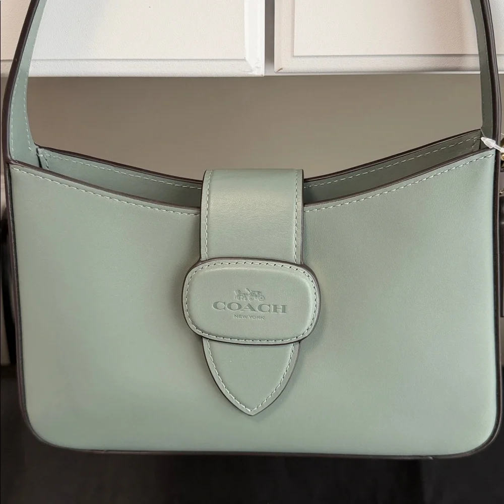 COACH New York Eliza Leather Shoulder Bag w/ Zipper Closure in Sage Green NWT - Picture 1 of 13